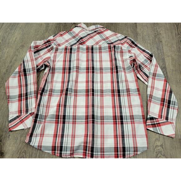 AVIREX Vintage Y2K Shirt White Red Black Plaid Button-Up Long Sleeve 2000s Large - Picture 5 of 5